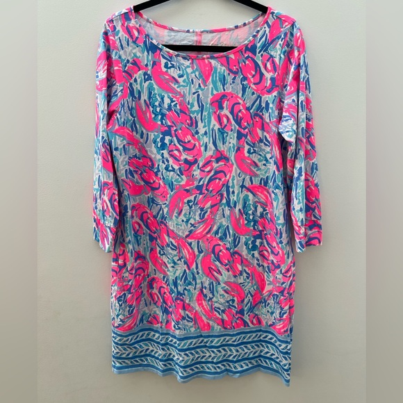 Lilly Pulitzer Blue Pink Lobster Cracked Up Cosmic Coral Marlowe Dress Large - Picture 6 of 16
